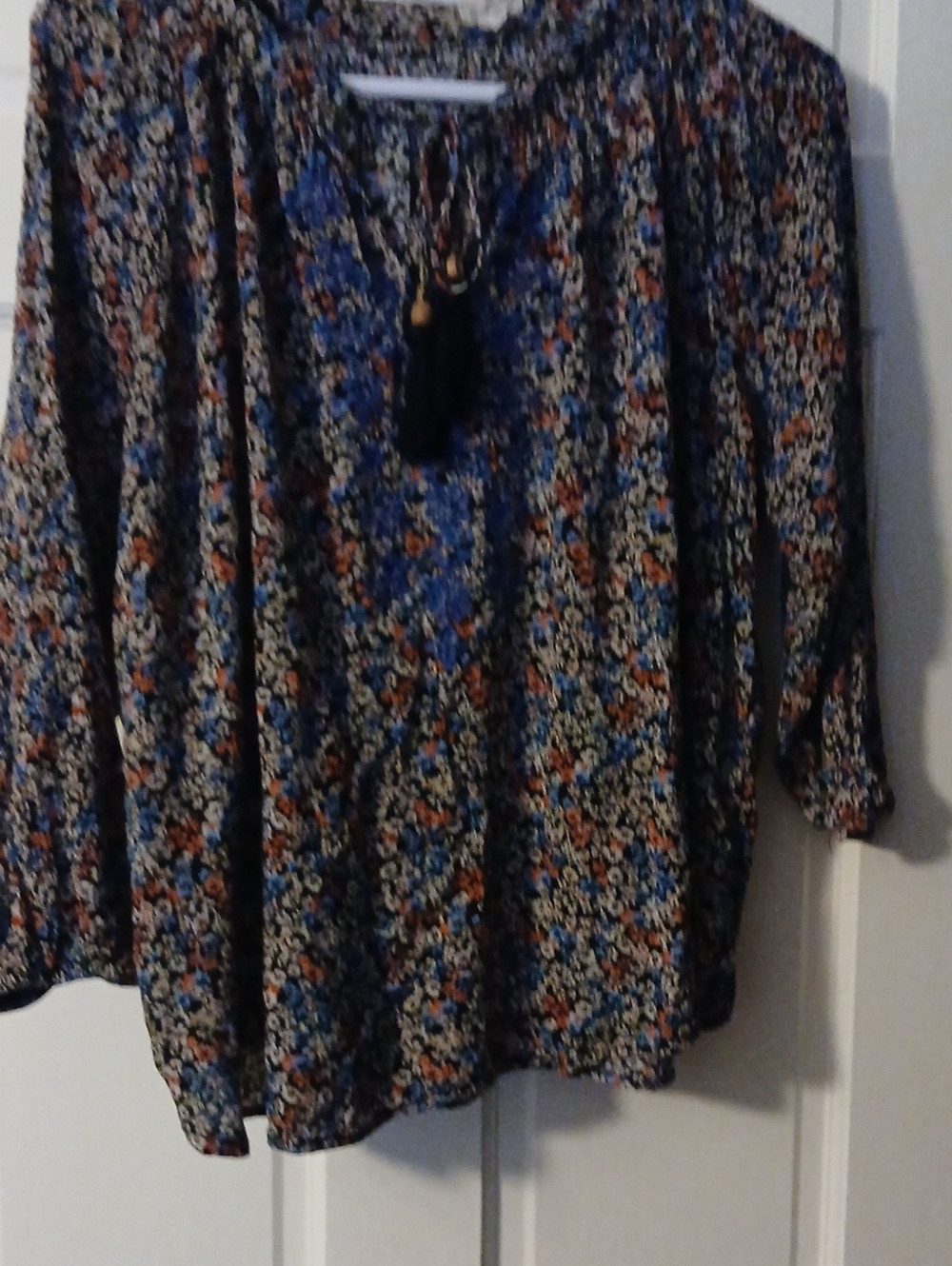 Mason&Belle Boho Style Floral Peasant Blouse with Tassel Tie